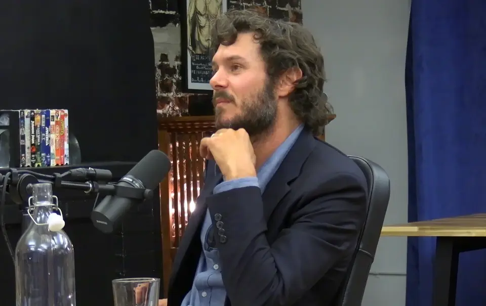 Adam Brody speaks on show your safety while recording with the Red Blue and Brady podcast