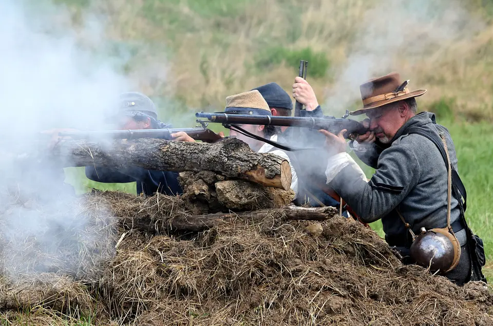 Civil war reinactors fire prop muskets